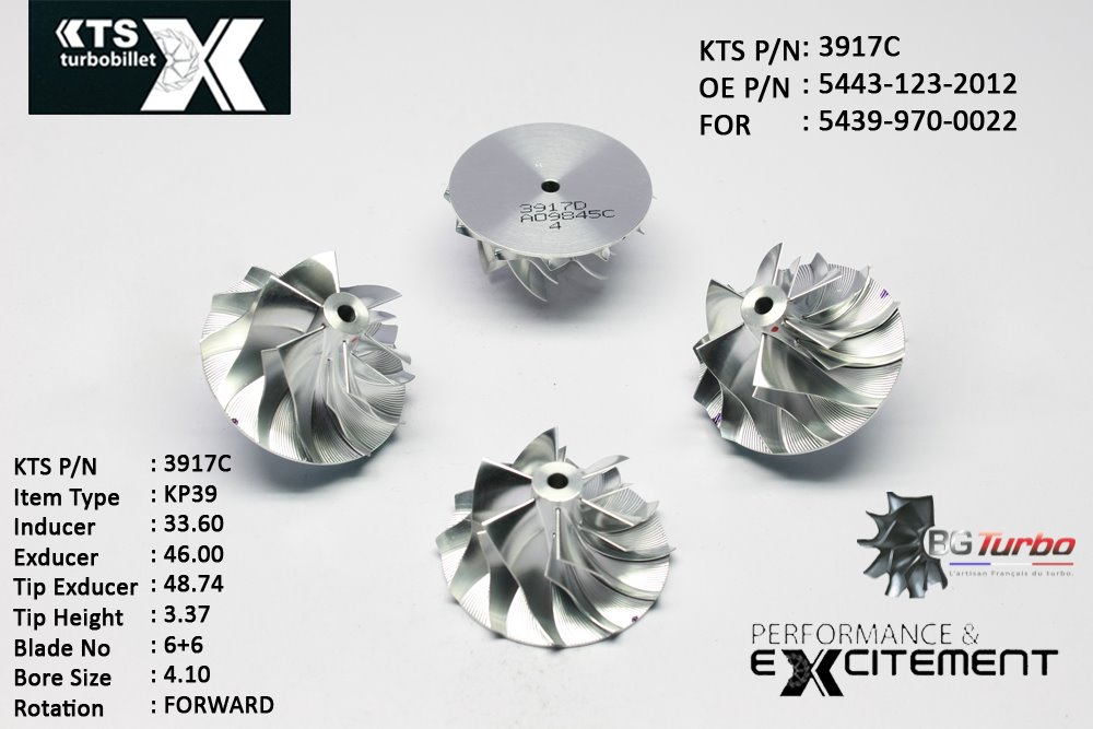 Turbo ROUE FORGÉE MFS PERFORMANCE - 6+6 PALES - INDUCER : 33,6 - EXDUCER : 46 - TYPE : KP39ANGLE : 50° - ROTATION : Forward - SUPER BACK : 0 - BORE SIZE : 4,1
